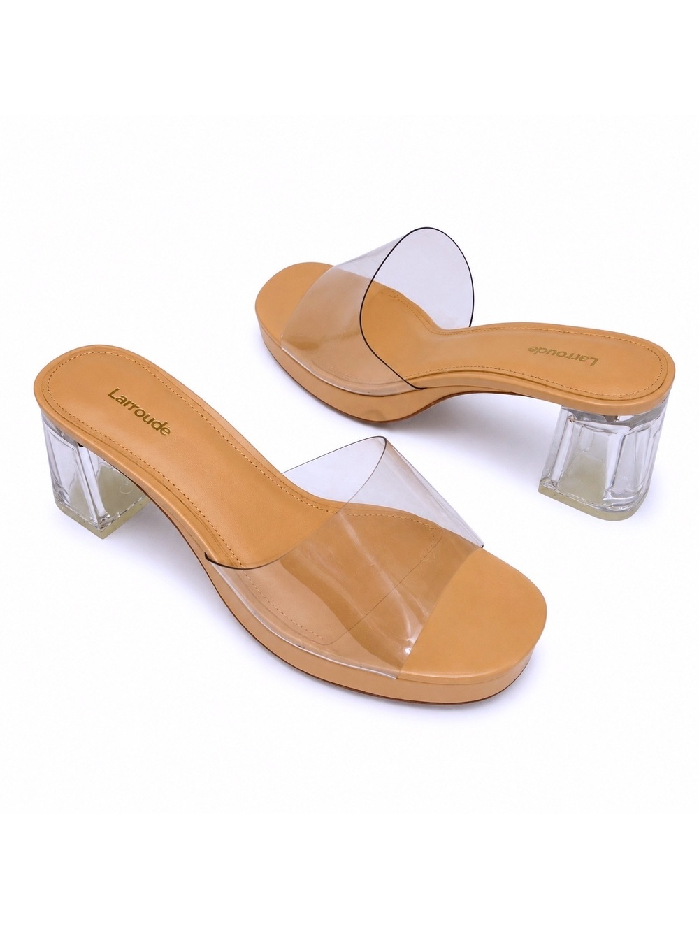 Larroude Clear PVC Lucite Block Heel Mules Size 8